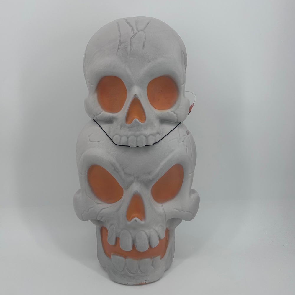 Hyde and Eek Boutique Stacked Skull Halloween Blow Mold Light Up Gray 23 inch